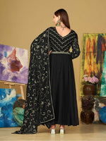 Thumbnail for Jyoti Fashion Women's Black Georgette Embroidered Anarkali Kurta Pant Set With Dupatta - Distacart
