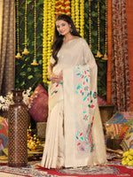 Thumbnail for Astita Linen Cotton Cream Saree