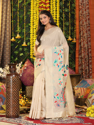 Astita Linen Cotton Cream Saree
