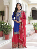 Thumbnail for Joban Fashion Blue Silk Embroidered Sharara Set - Distacart
