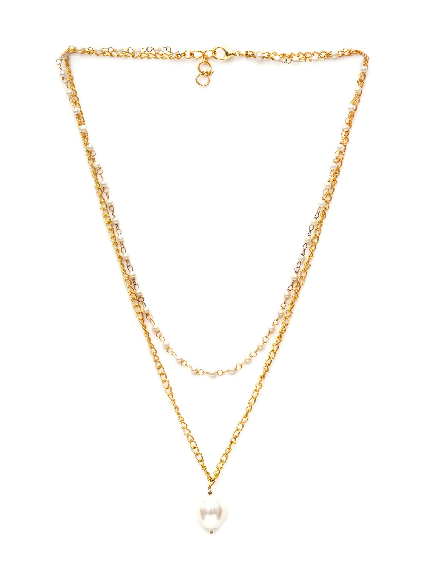 Layered Pearl and Gold Neckpiece with Emeralds (Gold) - Ruby Raang - Distacart