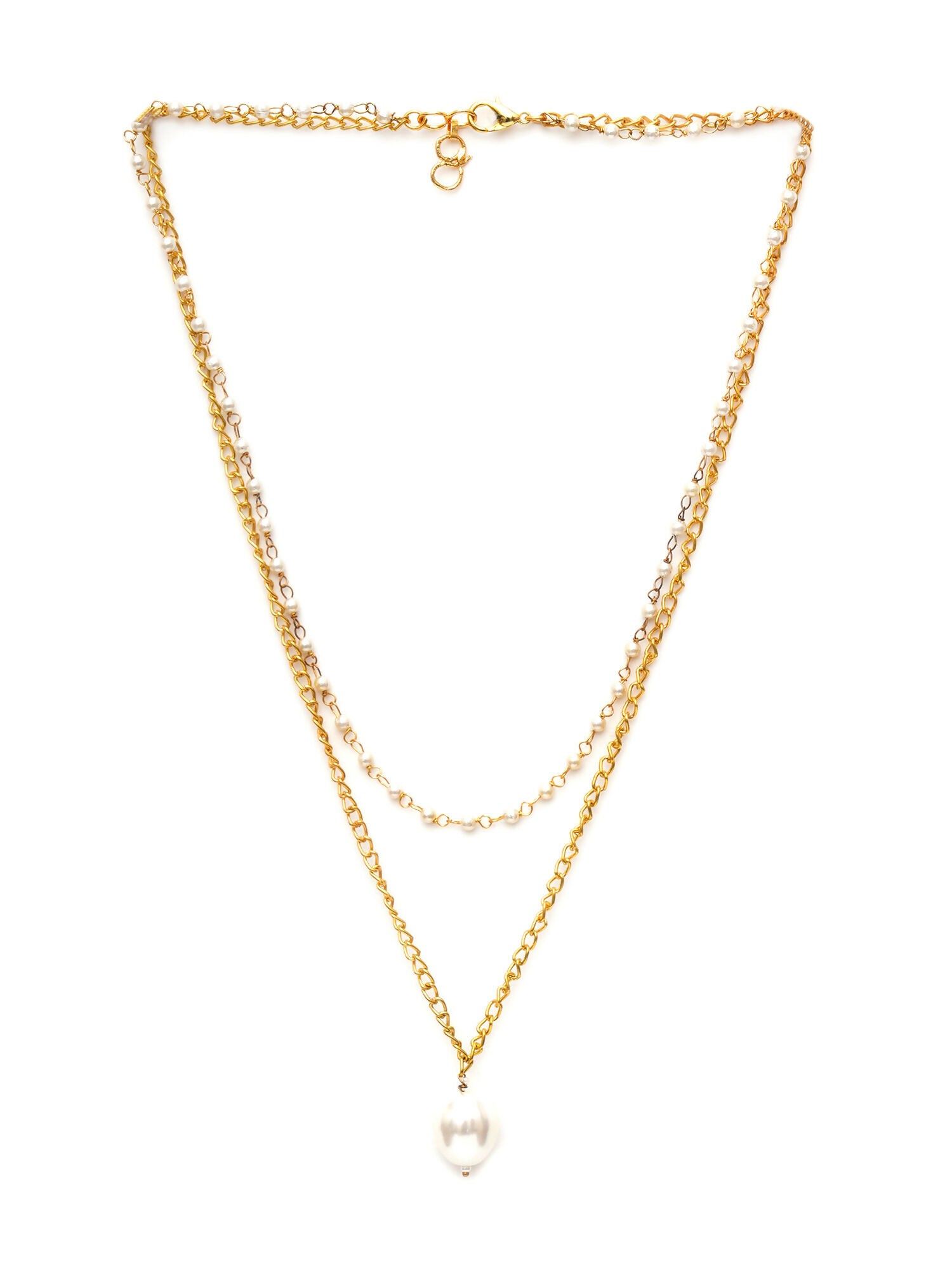 Layered Pearl and Gold Neckpiece with Emeralds (Gold) - Ruby Raang - Distacart