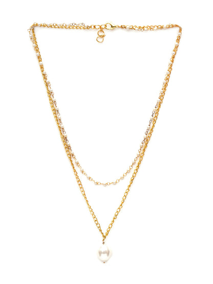 Layered Pearl and Gold Neckpiece with Emeralds (Gold) - Ruby Raang - Distacart