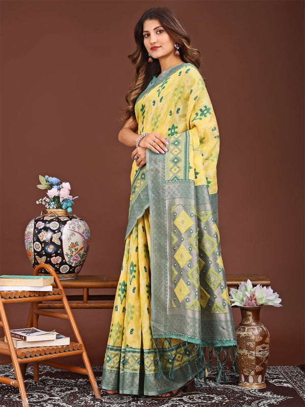 Astita Radiant Yellow Linen Cotton Patola Saree - Where Tradition Dances with Elegance