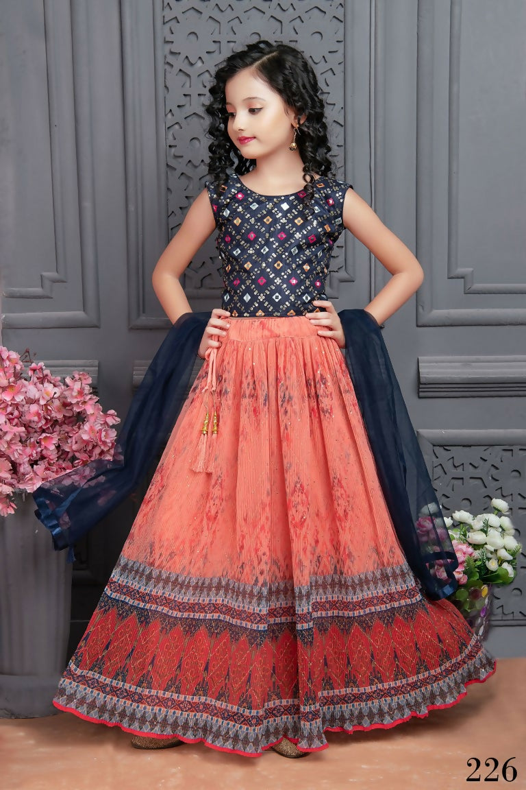 Kids Wedding Designer Peach Georgette Lehenga Choli - Aaradhna - Distacart