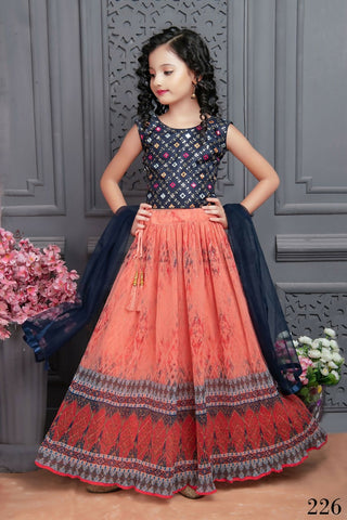 Kids Wedding Designer Peach Georgette Lehenga Choli - Aaradhna - Distacart
