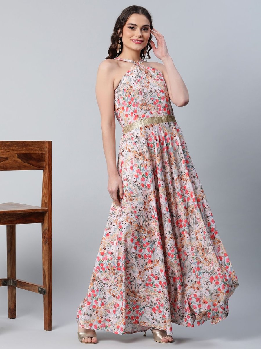 Ahalyaa Women Crepe Printed Classic White Romantic Florals Dress - Distacart