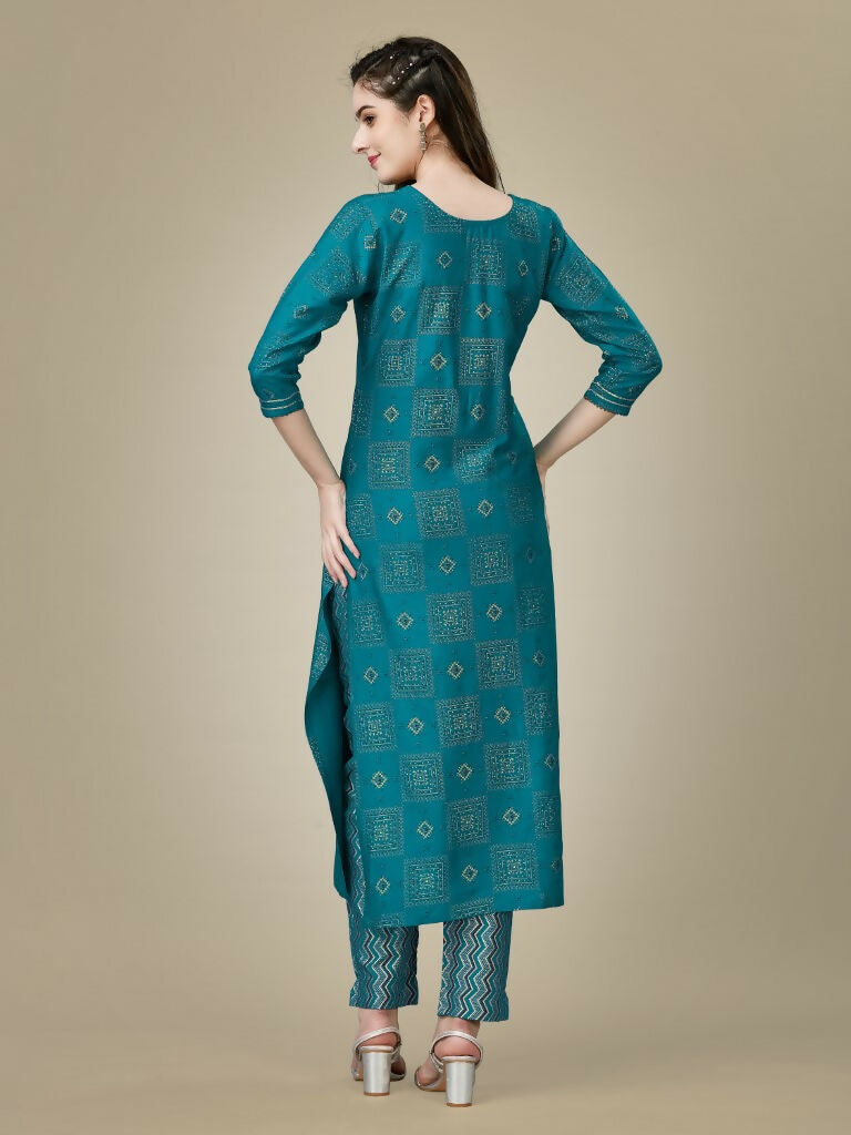 Jyoti Fashion Women's Rama Rayon Embroidered Kurta Pant Set - Distacart