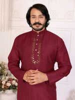 Thumbnail for Anaita Maroon Silk Straight Kurta With Neck Mirror Work - Distacart