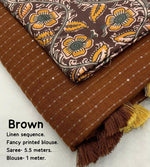 Thumbnail for Brown Linen Sequence Saree with Unstitched Blouse - Hiral Fashion - Distacart