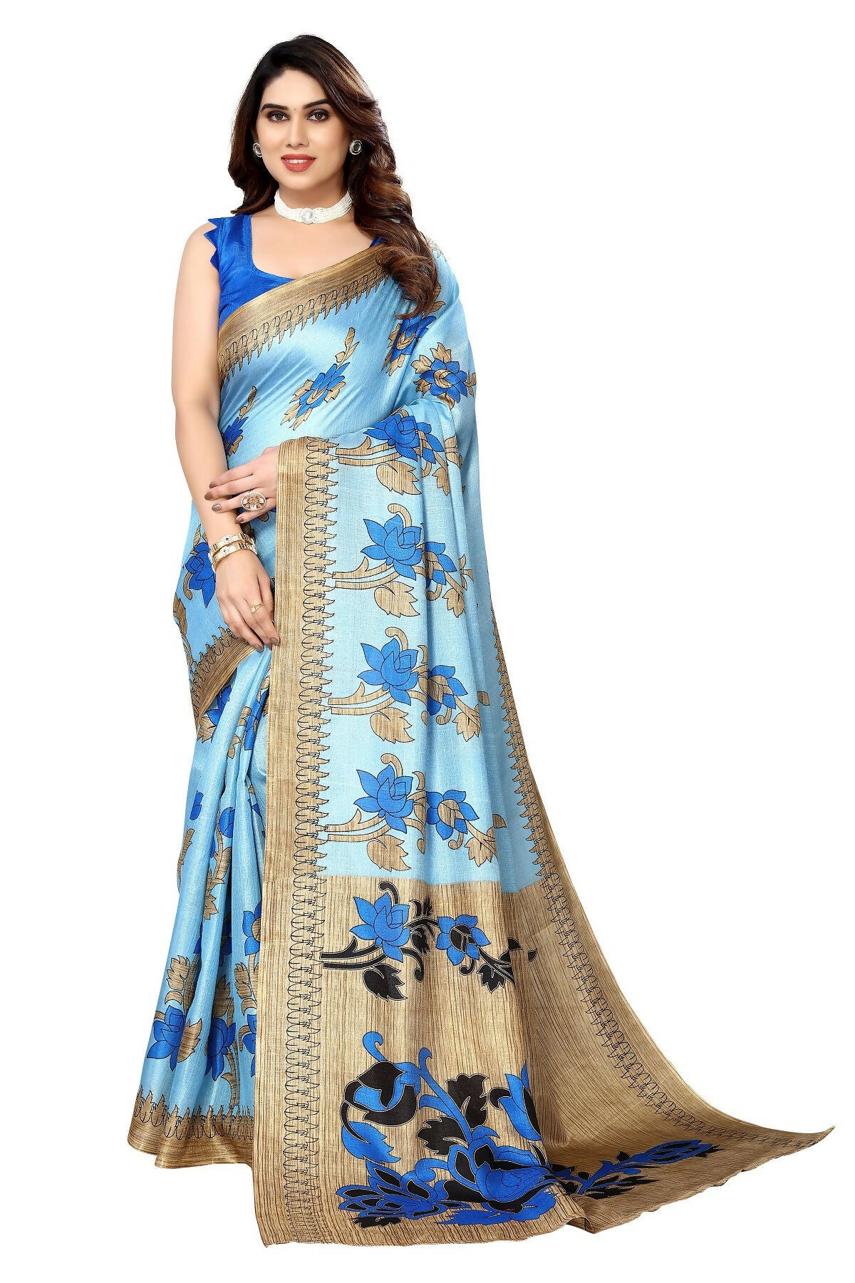 Vamika blue Printed Art Silk Saree - Distacart