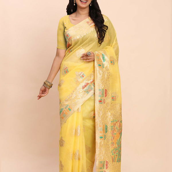 Astita Linen Cotton Yellow Saree