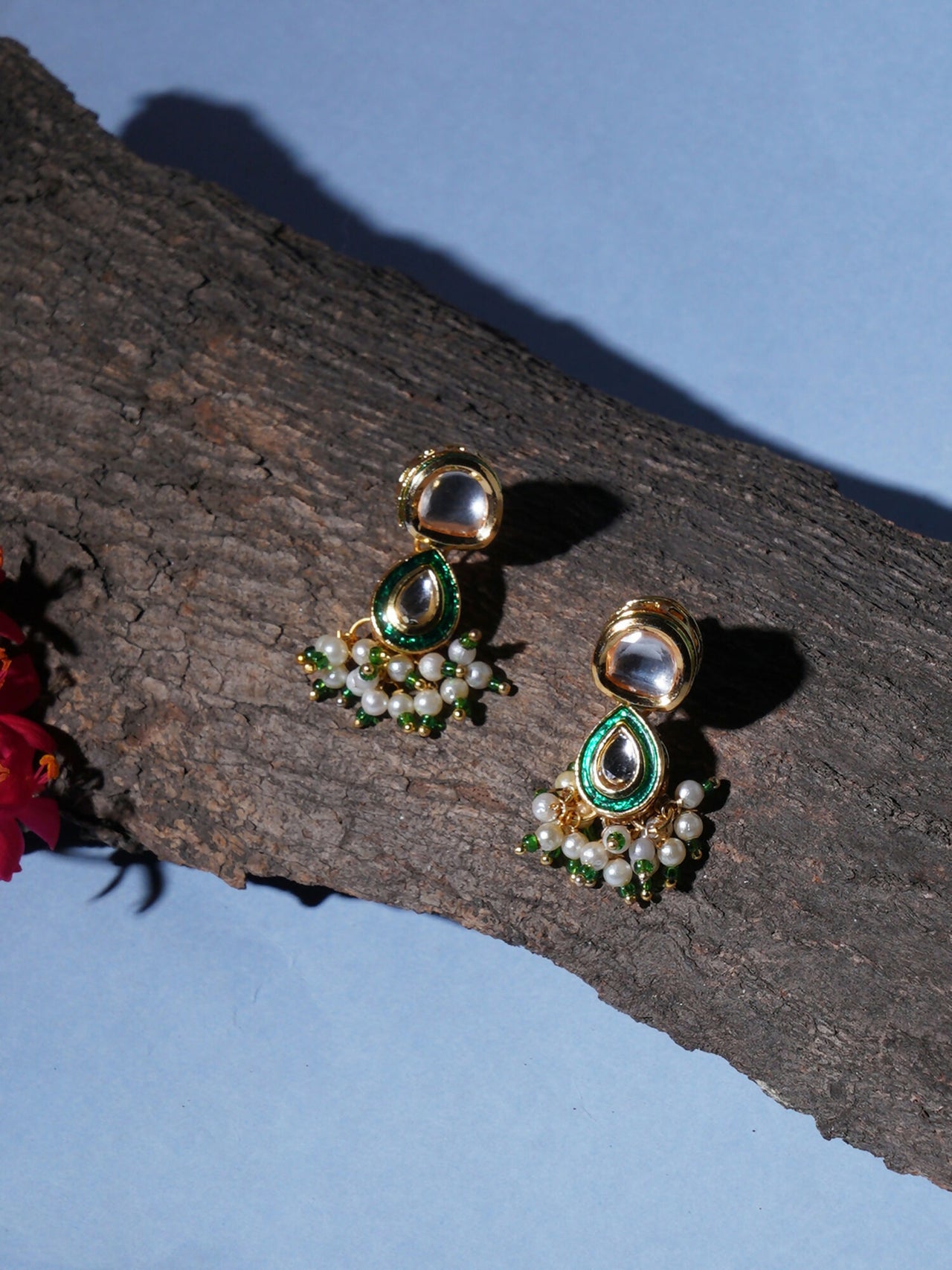 Dual Kundan Stone with Earrings (Gold) - Ruby Raang - Distacart
