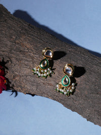 Thumbnail for Dual Kundan Stone with Earrings (Gold) - Ruby Raang - Distacart