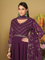 Thumbnail for Jyoti Fashion Women's Purple Georgette Embroidered Anarkali Kurta Pant Set With Dupatta - Distacart