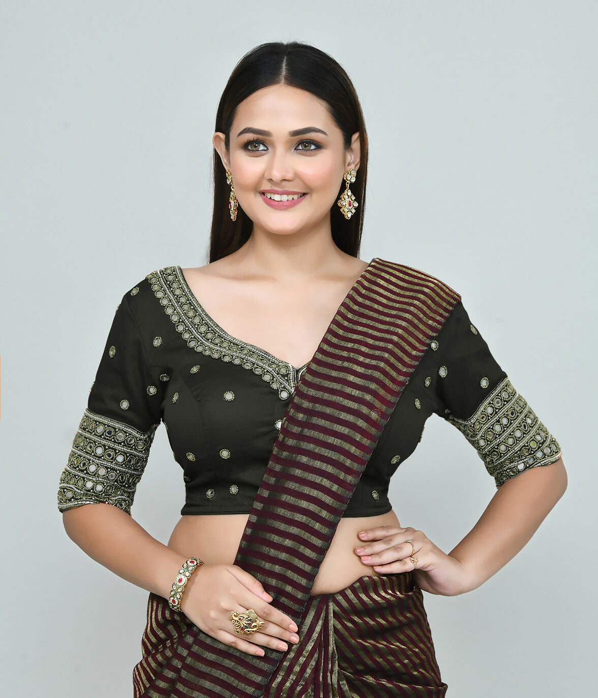 Joban Fashion Women's Dark Green Embroidered Stitched Blouse