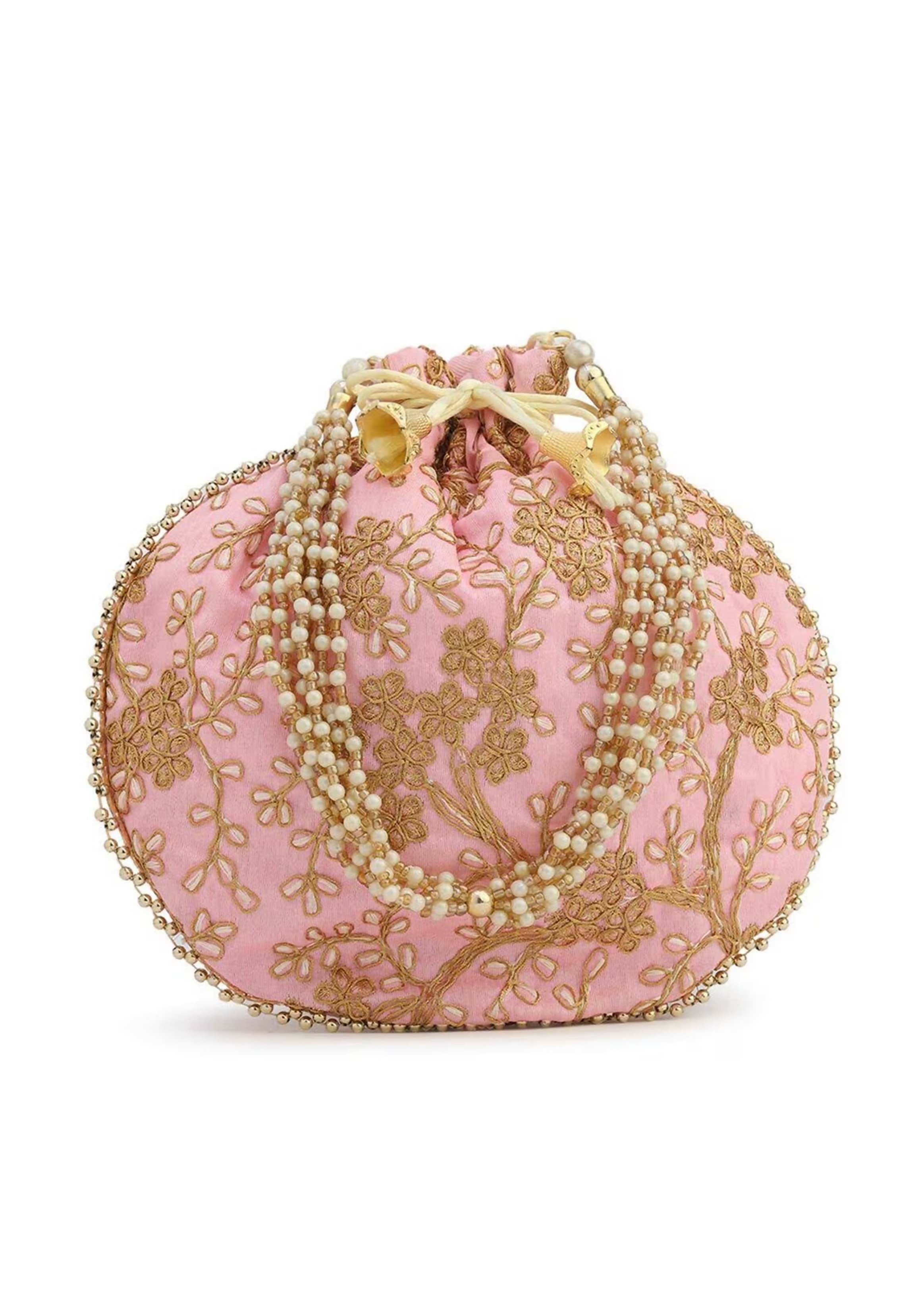 Joban Fashion Embroidered Potli Clutch - Baby Pink