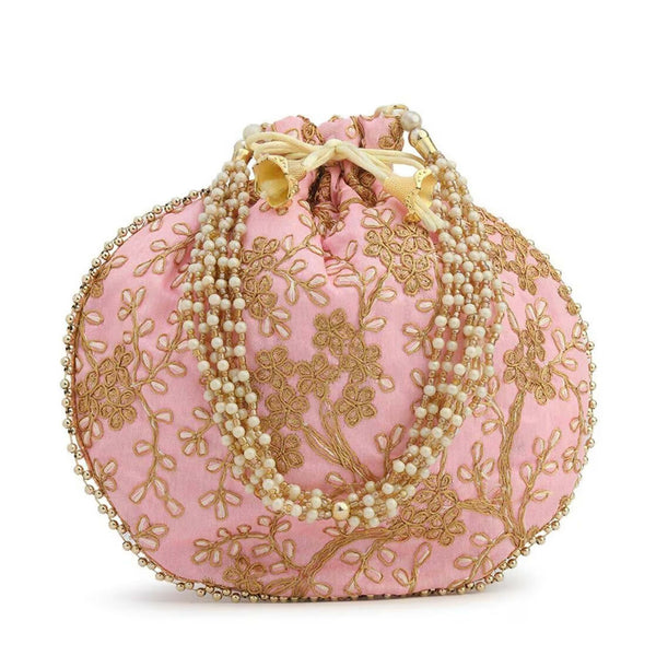 Joban Fashion Embroidered Potli Clutch - Baby Pink - Dista