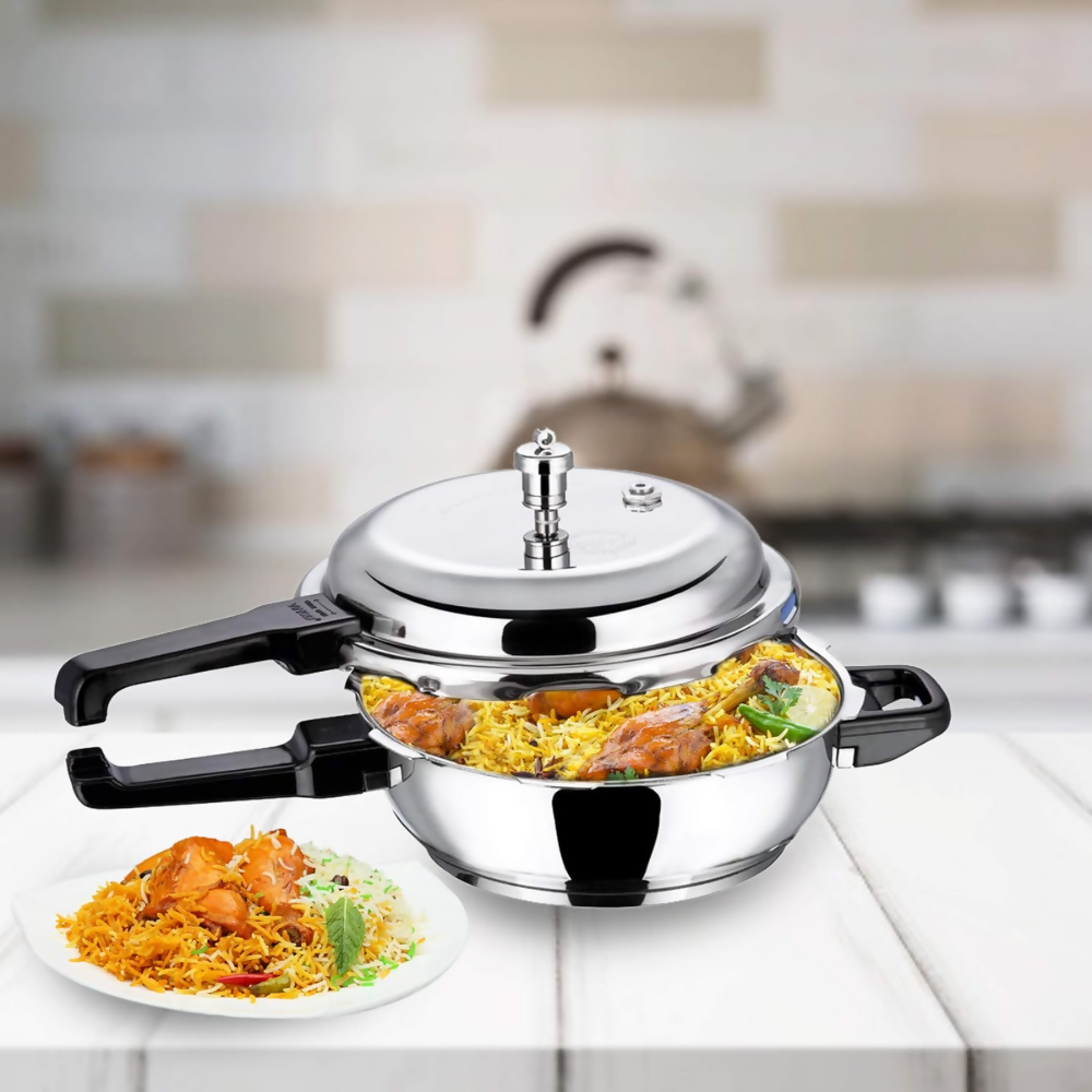 Vinod 18/8 Stainless Steel Outer Lid Sandwich Bottom Deep Pan Pressure Cooker - Dista