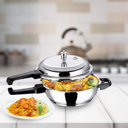 Vinod 18/8 Stainless Steel Outer Lid Sandwich Bottom Deep Pan Pressure Cooker - Dista