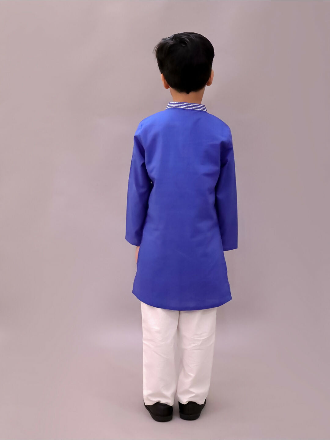 Lil Drama Shor-Gul Blue Kurta Pyjama with Jacket Set For Boys