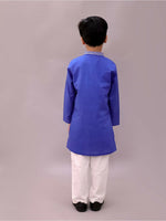 Thumbnail for Lil Drama Shor-Gul Blue Kurta Pyjama with Jacket Set For Boys