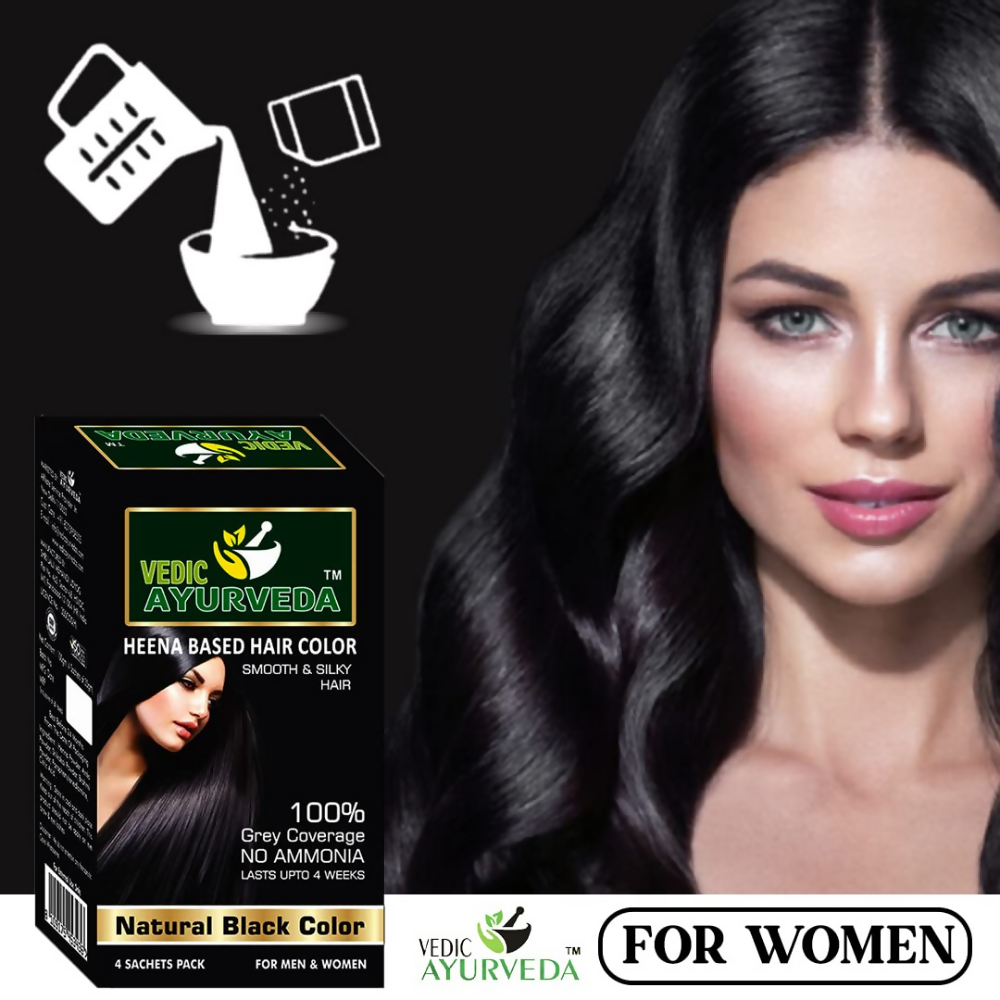 VedicAyurveda Natural Pure Henna Based Hair Color - Natural Black - Dista
