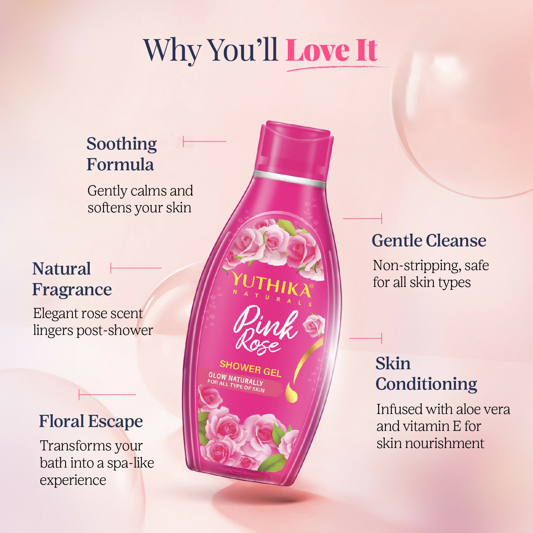 Yuthika Pink Rose Body Wash Shower Gel - Distacart
