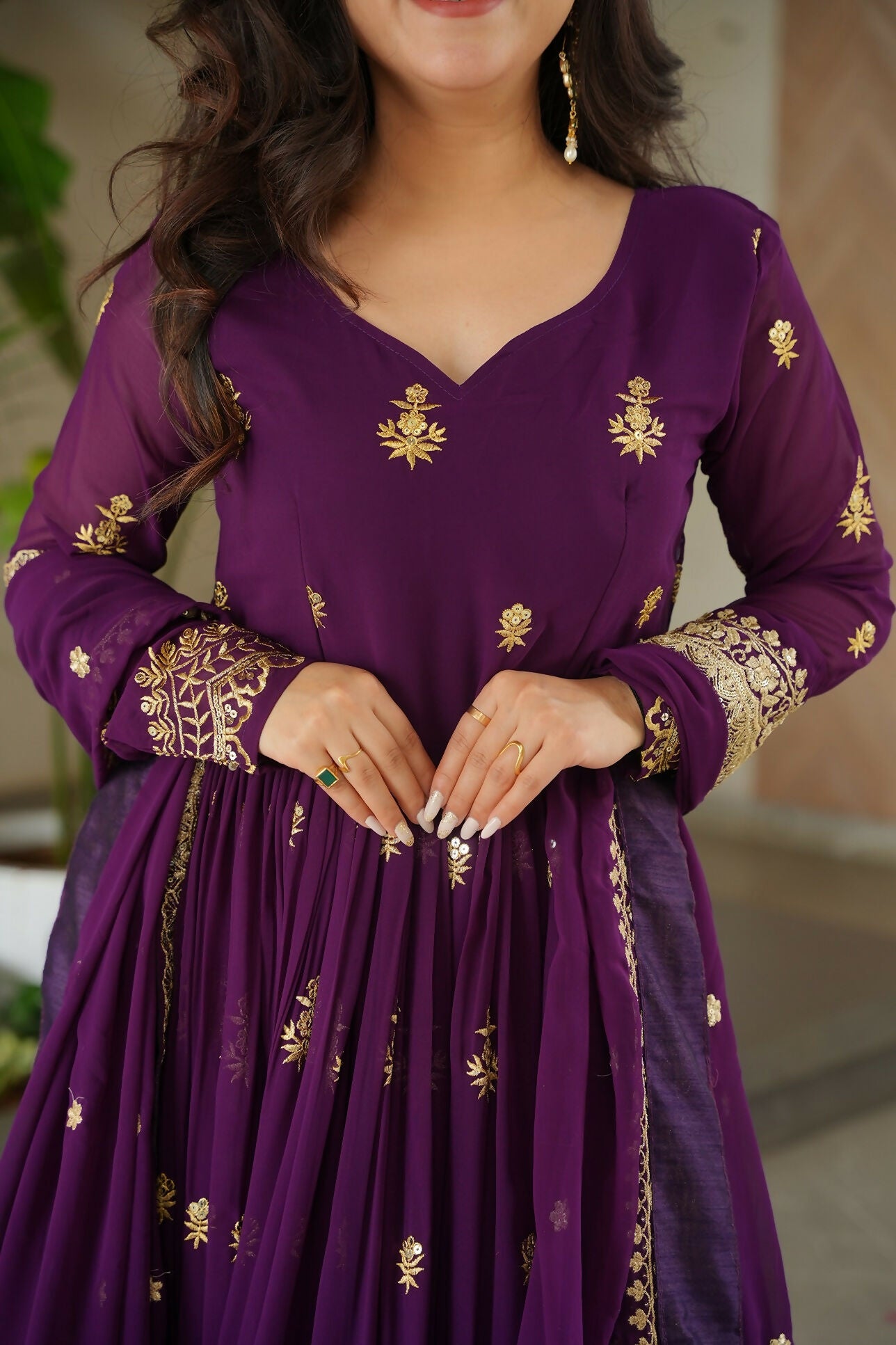 Joban Fashion Purple Georgette Sequence Embroidery Work Kurta Set