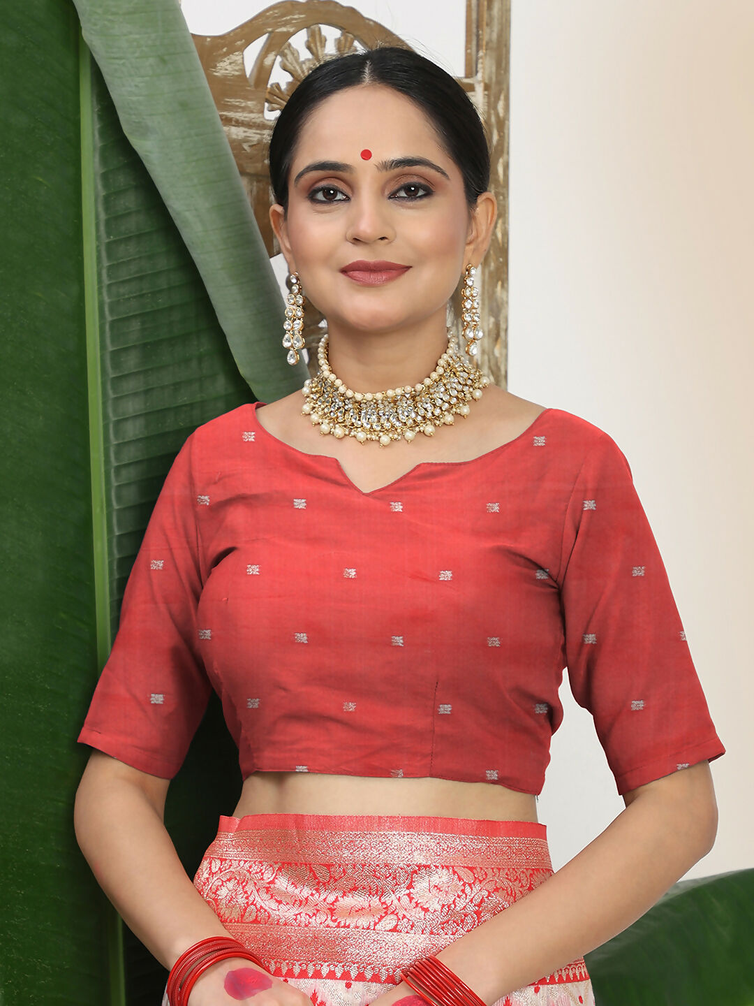 Astita Linen Cotton Red & White Saree