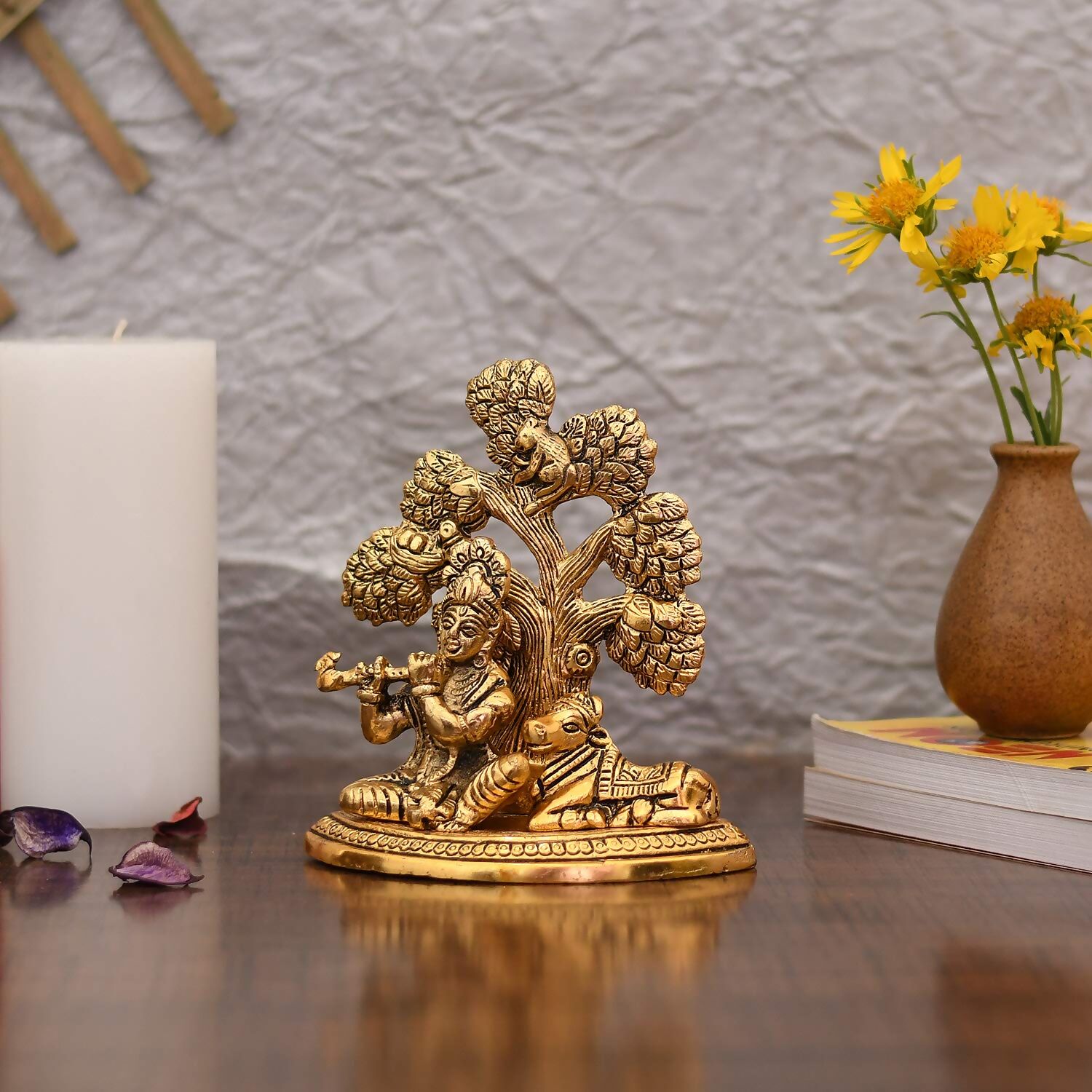 Collectible India Metal Krishna Idols with Cow - Distacart