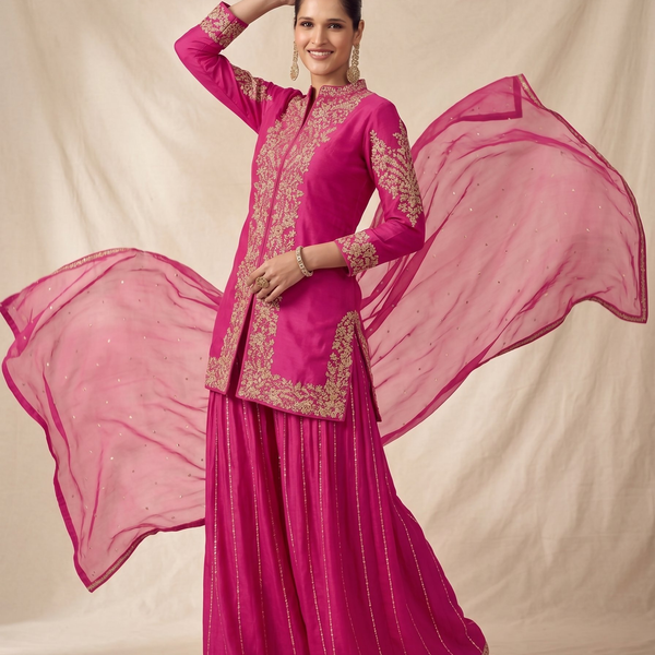 Teeya Creation Womens New Trendy Silk With Heavy Embroiedery With Sequence Work Kurta Set - Dista