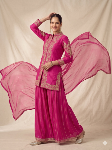 Teeya Creation Womens New Trendy Silk With Heavy Embroiedery With Sequence Work Kurta Set - Dista