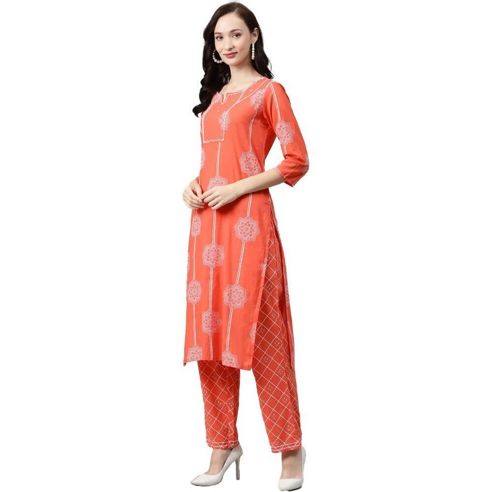 Anubhutee Women's Cotton Regular Red Ethnic Motifs Printed Sequinned Kurta Set - Distacart