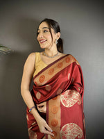 Thumbnail for Joban Fashion Maroon Paisley Soft Silk Banarasi Saree - Distacart
