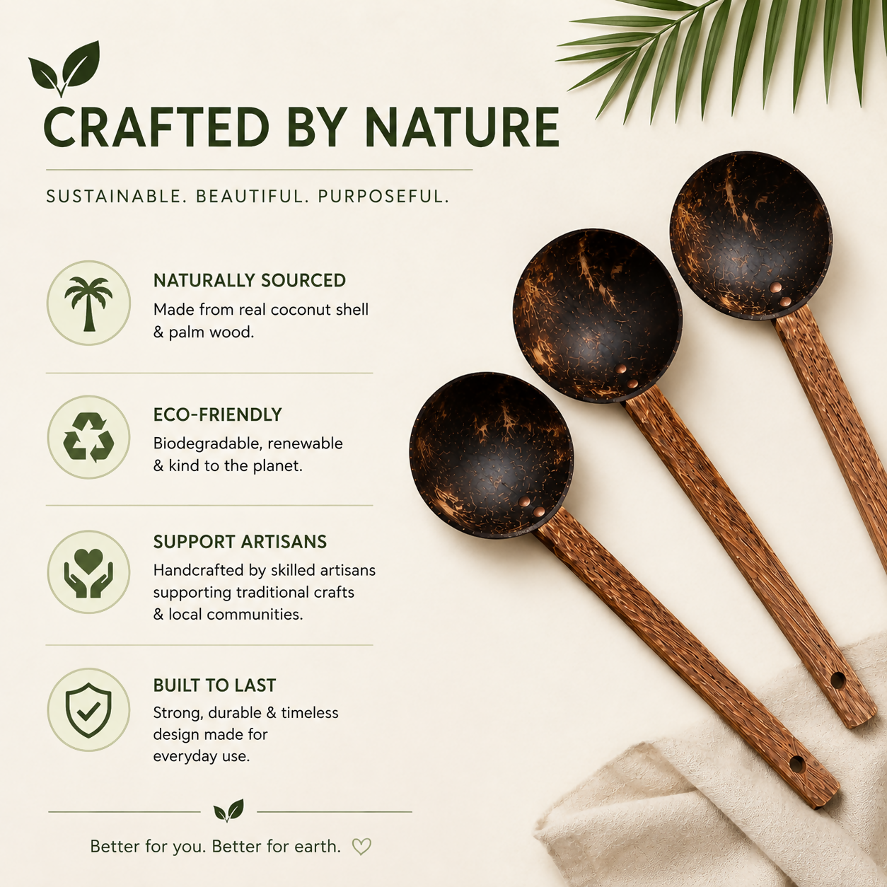 Thenga Coconut Shell Ladles/Spoon Set - Dista