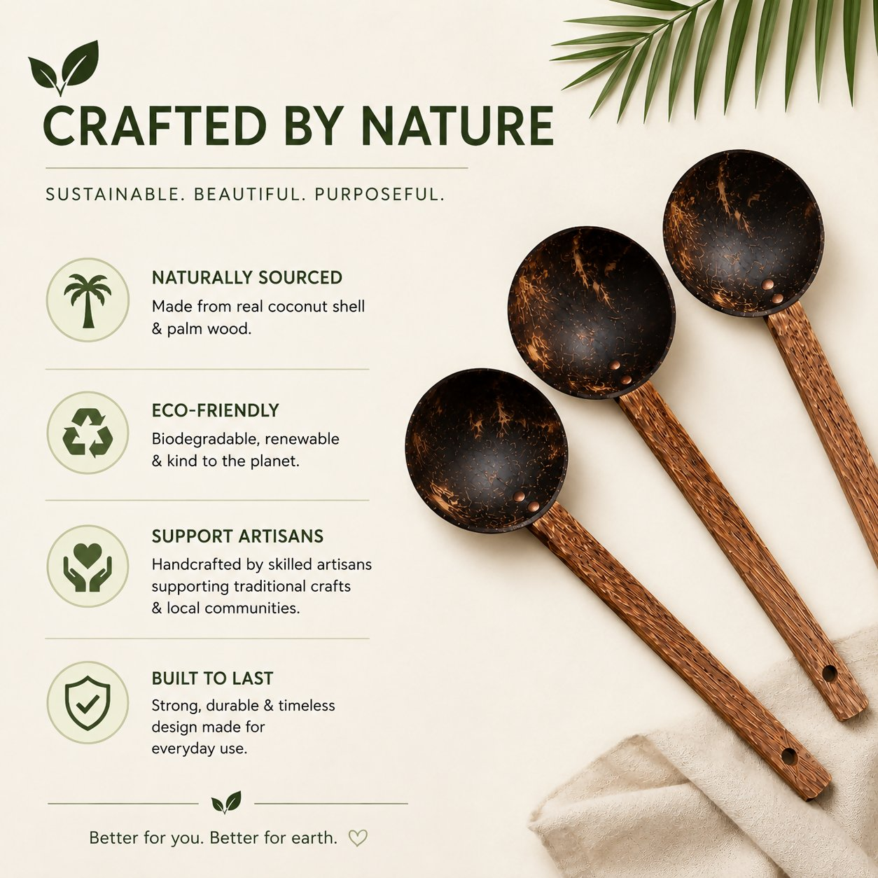 Thenga Coconut Shell Ladles/Spoon Set - Dista