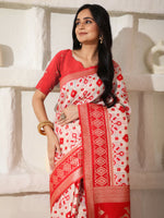 Thumbnail for Astita Linen Cotton Red & White Saree