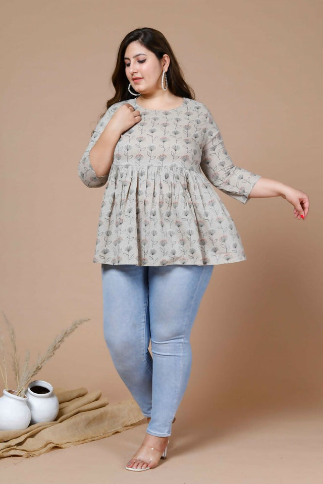 Buy Miravan Women's Beige Plus Size Cotton Floral Printed Short