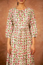 Thumbnail for Joban Fashion Red Floral Hand Block Printed Cotton Kurta Pant Set - Distacart