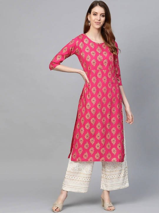 Anubhutee Pink & Off-White Printed Kurta with Palazzos - Distacart