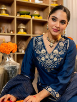 Thumbnail for The52 Women's Beautiful Viscose Silk Fabric Embroidery Work A-Line Kurta Pant and Dupatta Set - Distacart