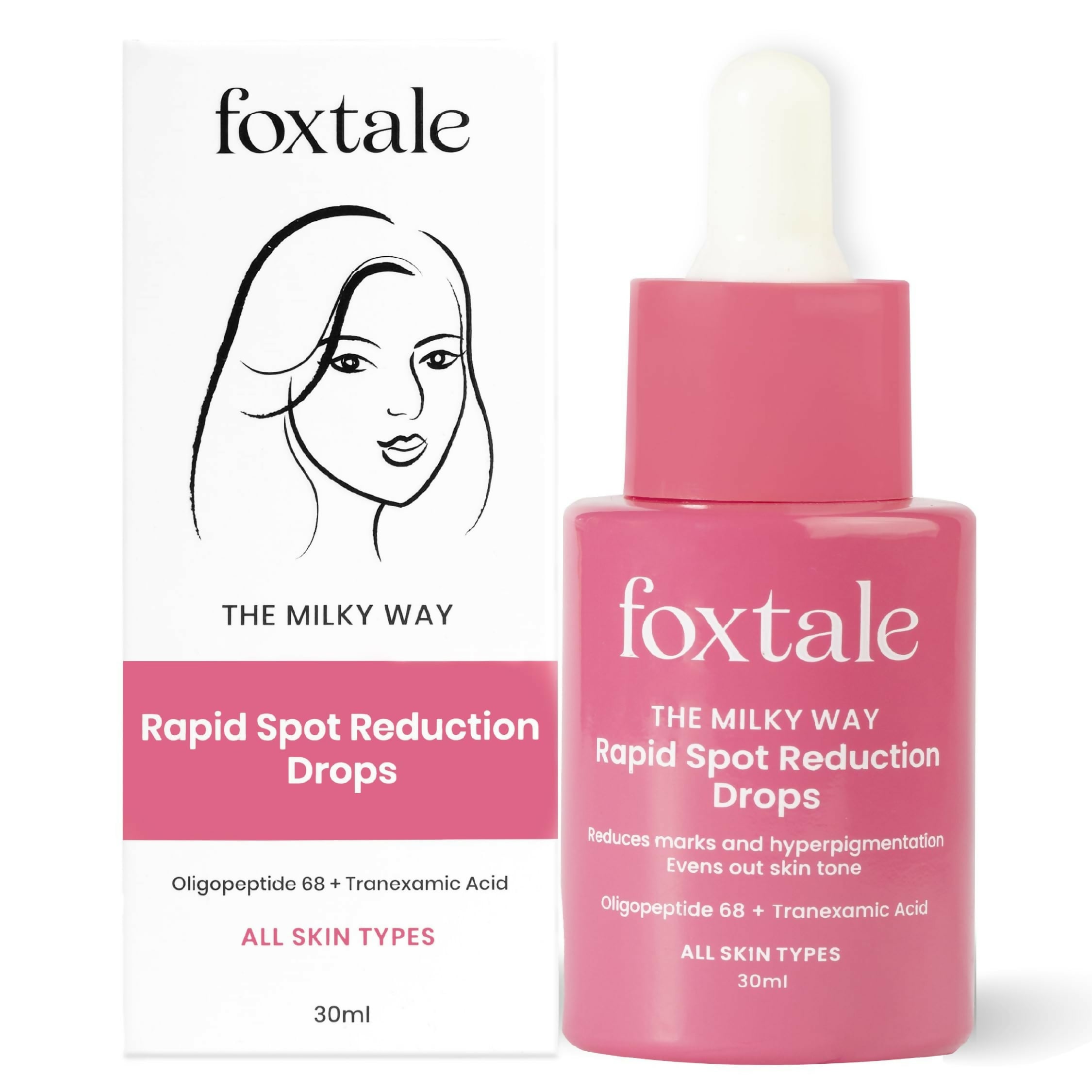 Foxtale Milky Way Rapid Spot Reduction Drops with 3% Tranexamic Acid Serum & Niacinamide - Reduces Marks and Hyperpigmentation, Evens Out Skin Tone - Distacart