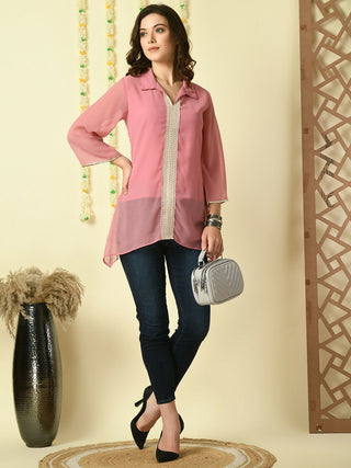 Myshka Women's Pink Embroidered Party Fusion Top - Distacart