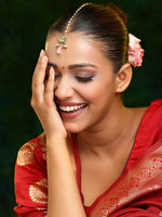 Thumbnail for Ruby Raang Gold Polished Pink Kundan Maang Tikka