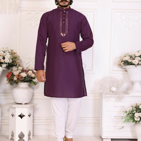 Anaita Purple Silk Straight Kurta With Neck Mirror Work - Distacart