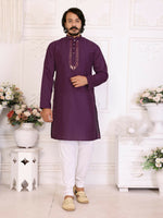 Thumbnail for Anaita Purple Silk Straight Kurta With Neck Mirror Work - Distacart