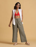 Thumbnail for trueBrowns Olive Cotton Blend Elasticated Drawstring Straight Pants