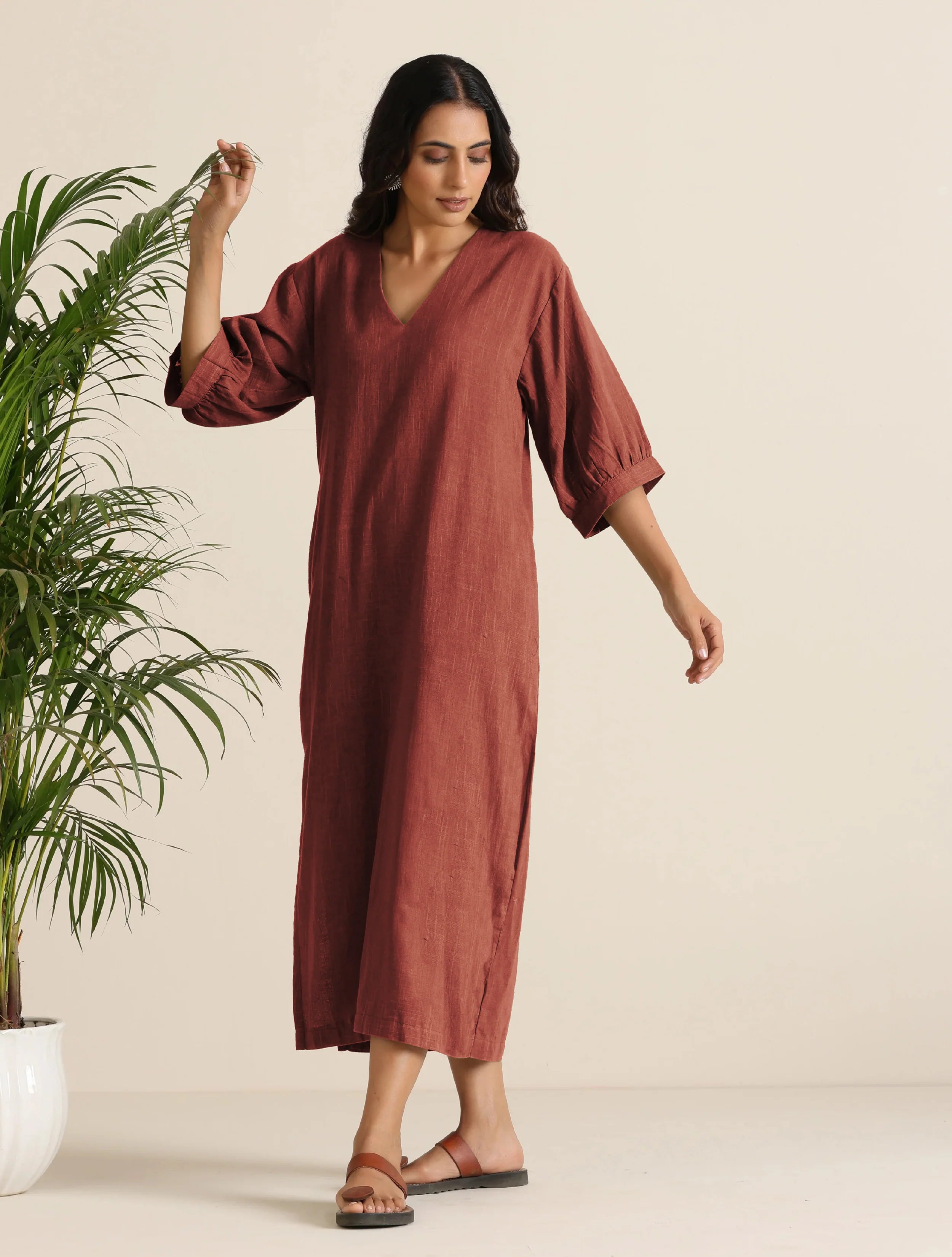 trueBrowns Rust Pink Cotton Blend Long Dress - Distacart