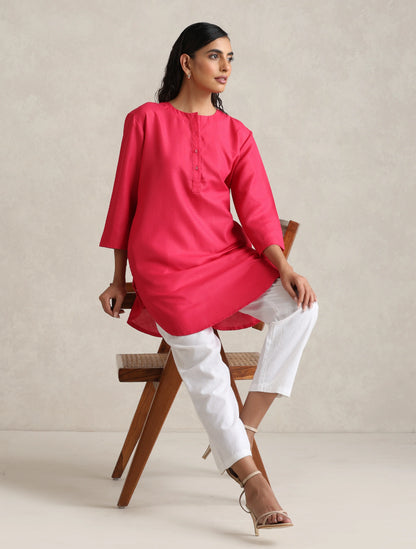 trueBrowns Fuchsia Cotton Blend Short Kurta - Distacart